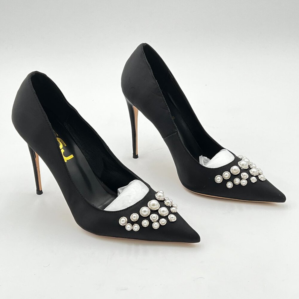 FSJ Black Formal Pointed Toe Pumps High Heel Sexy Stilettos Slip On Office